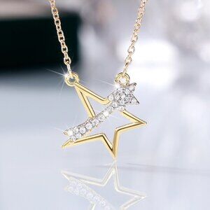 💥Crystal Clear Micro Pave Hollow 14K Gold Plated Star Pendant Necklace MARR900